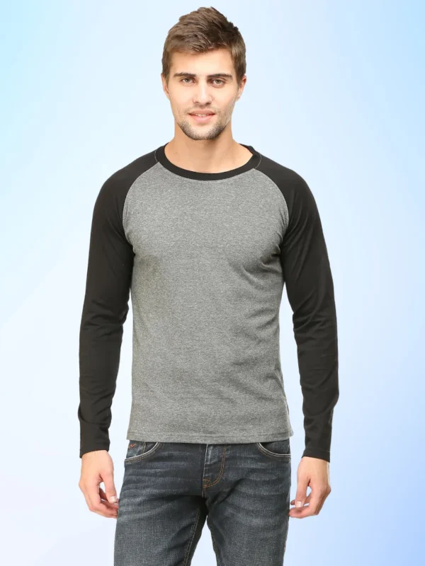 Raglan Full Sleeve T-Shirt Black & Charcoal Melange