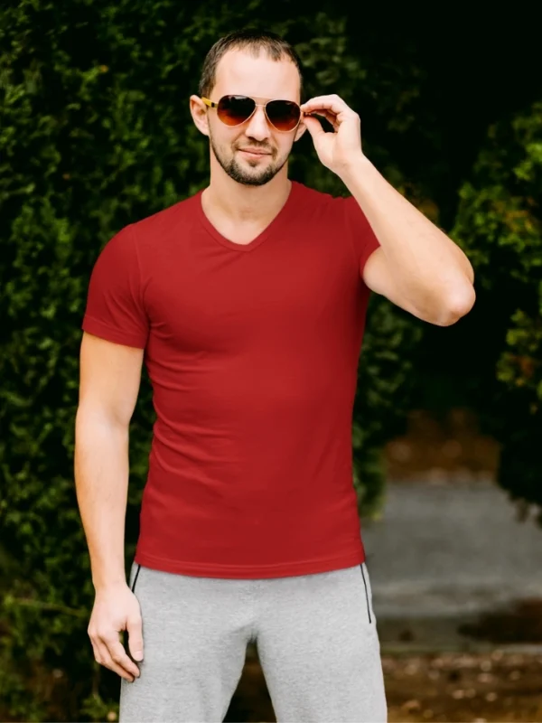Mens V Neck TShirt Red