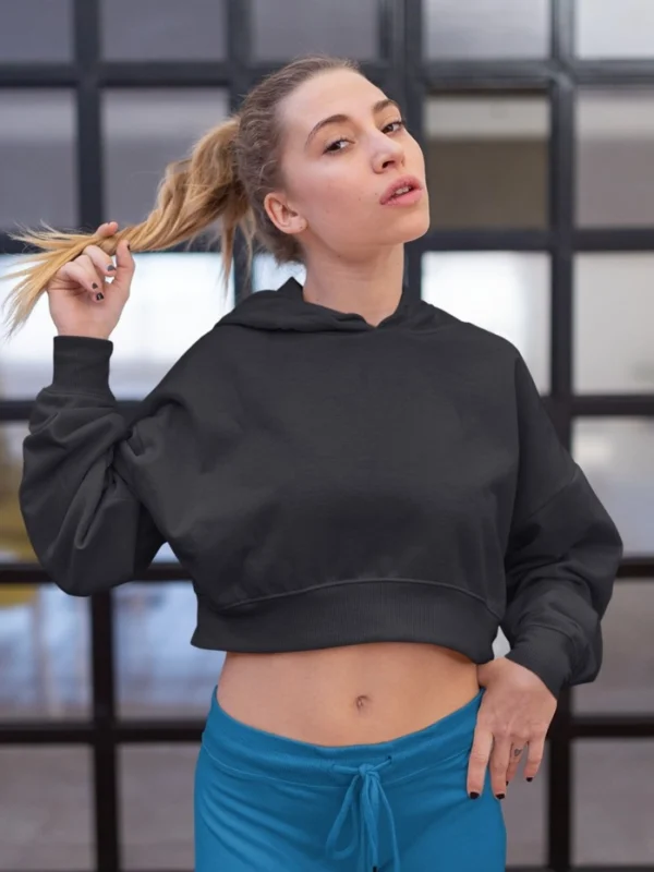 Black Crop Hoodie for Women
